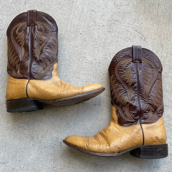 Nocona Mens Vintage Ostrich Quill Leather Cowboy Boots 9 Western Festival Rodeo